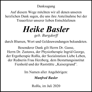 Traueranzeige von Heike Basler von Mitteldeutsche Zeitung Sangerhausen