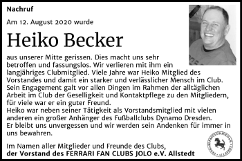 Traueranzeige von Heiko Becker von Super Sonntag Sangerhausen