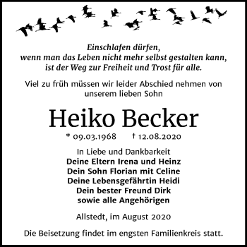 Traueranzeige von Heiko Becker von Mitteldeutsche Zeitung Sangerhausen