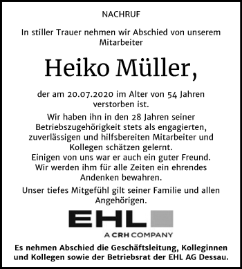Traueranzeige von Heiko Müller von Super Sonntag Dessau-Roßlau