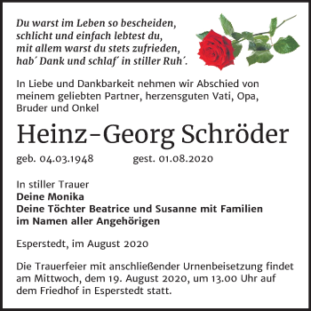 Traueranzeige von Heinz-Georg Schröder von Mitteldeutsche Zeitung Halle/Saalkreis