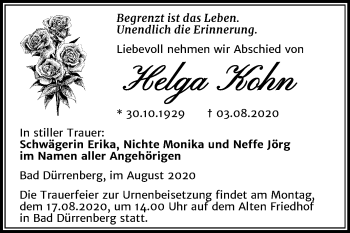 Traueranzeige von Helga Kohn von Mitteldeutsche Zeitung Merseburg/Querfurt