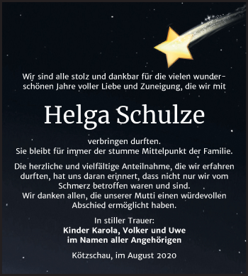 Traueranzeige von Helga Schulze von Super Sonntag Merseburg/Querfurt