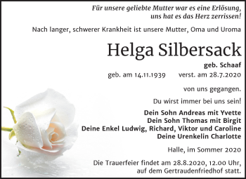 Traueranzeige von Helga Silbersack von Mitteldeutsche Zeitung Halle/Saalkreis