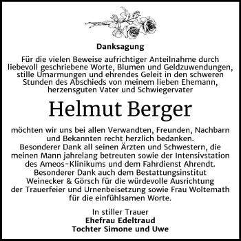 Traueranzeige von Helmut Berger von Mitteldeutsche Zeitung Bernburg