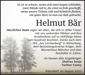 Traueranzeige von Helmut Bär von Super Sonntag Wittenberg