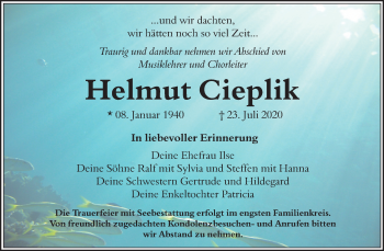 Traueranzeige von Helmut Cieplik von Mitteldeutsche Zeitung Quedlinburg