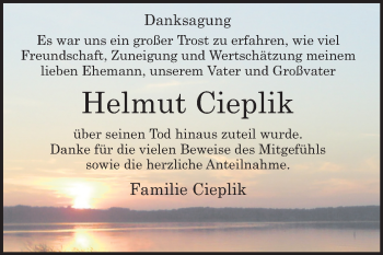 Traueranzeige von Helmut Cieplik von Super Sonntag Quedlinburg