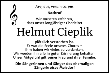 Traueranzeige von Helmut Cieplik von Mitteldeutsche Zeitung Quedlinburg