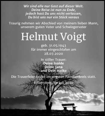 Traueranzeige von Helmut Voigt von Super Sonntag Quedlinburg