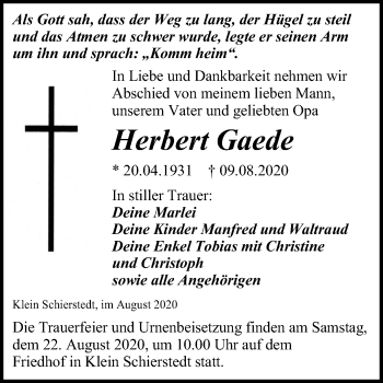 Traueranzeige von Herbert Gaede von Mitteldeutsche Zeitung Aschersleben
