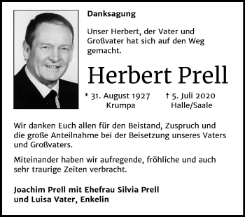 Traueranzeige von Herbert Prell von Mitteldeutsche Zeitung Halle/Saalkreis