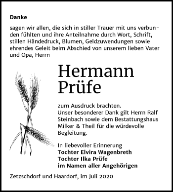 Traueranzeige von Hermann Prüfe von Mitteldeutsche Zeitung Zeitz