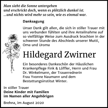 Traueranzeige von Hildegard Zwirner von Wochenspiegel Bitterfeld