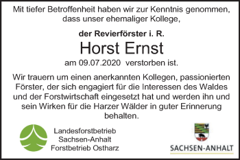 Traueranzeige von Horst Ernst von Super Sonntag Quedlinburg