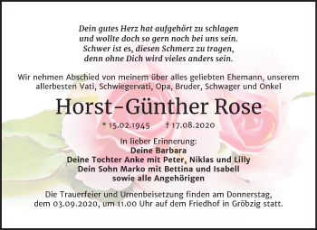 Traueranzeige von Horst-Günther Rose von Mitteldeutsche Zeitung Köthen