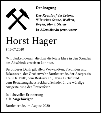 Traueranzeige von Horst Hager von Mitteldeutsche Zeitung Sangerhausen
