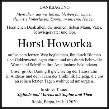 Traueranzeige von Horst Howorka von Mitteldeutsche Zeitung Sangerhausen
