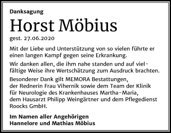 Traueranzeige von Horst Möbius von Mitteldeutsche Zeitung Halle/Saalkreis