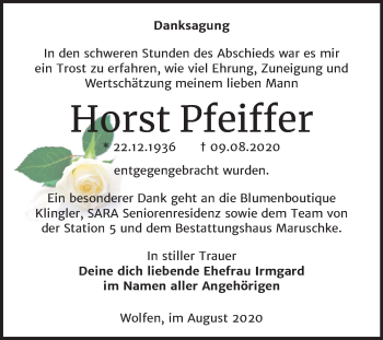Traueranzeige von Horst Pfeiffer von Mitteldeutsche Zeitung Bitterfeld