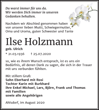 Traueranzeige von Ilse Holzmann von Super Sonntag Mansfelder Land