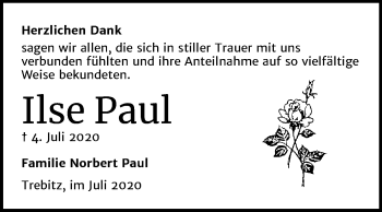 Traueranzeige von Ilse Paul von Super Sonntag Wittenberg