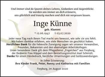 Traueranzeige von Inge Künne von Wochenspiegel Naumburg/Nebra