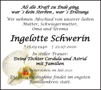 Traueranzeige von Ingelotte Schwerin von Super Sonntag Aschersleben
