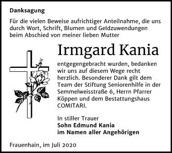 Traueranzeige von Irmgard Kania von Super Sonntag Zeitz