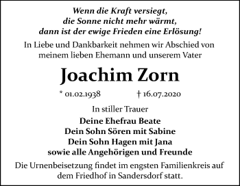 Traueranzeige von Joachim Zorn von Mitteldeutsche Zeitung Bitterfeld