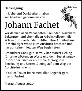 Traueranzeige von Johann Fachet von Super Sonntag Wittenberg