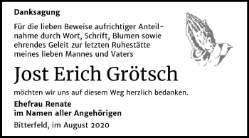 Traueranzeige von Jost Erich Grötsch von Mitteldeutsche Zeitung Bitterfeld