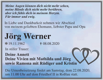 Traueranzeige von Jörg Werner von Mitteldeutsche Zeitung Dessau-Roßlau