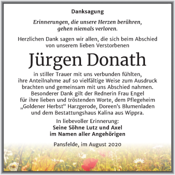Traueranzeige von Jürgen Donath von Mitteldeutsche Zeitung Quedlinburg
