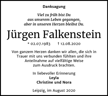 Traueranzeige von Jürgen Falkenstein von Mitteldeutsche Zeitung Köthen