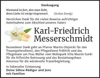 Traueranzeige von Karl-Friedrich Messerschmidt von Super Sonntag Dessau-Roßlau