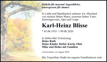 Traueranzeige von Karl-Heinz Blisse von Mitteldeutsche Zeitung Aschersleben