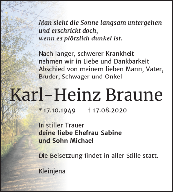Traueranzeige von Karl-Heinz Braune von Mitteldeutsche Zeitung Naumburg/Nebra
