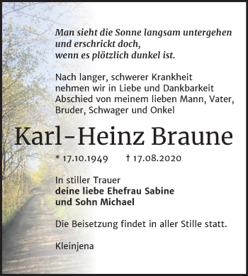 Traueranzeige von Karl-Heinz Braune von Wochenspiegel Naumburg/Nebra