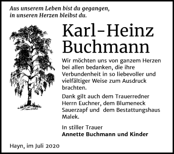 Traueranzeige von Karl-Heinz Buchmann von Mitteldeutsche Zeitung Sangerhausen