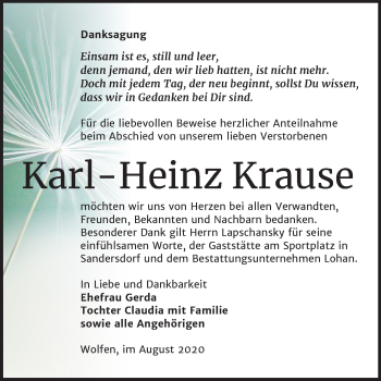Traueranzeige von Karl-Heinz Krause von Mitteldeutsche Zeitung Bitterfeld