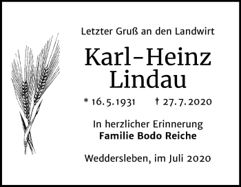 Traueranzeige von Karl-Heinz Lindau von Mitteldeutsche Zeitung Quedlinburg