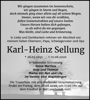 Traueranzeige von Karl-Heinz Sellung von Mitteldeutsche Zeitung Merseburg/Querfurt