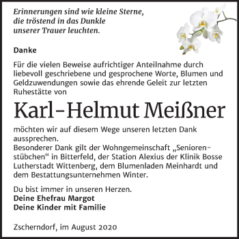 Traueranzeige von Karl-Helmut Meißner von Wochenspiegel Bitterfeld