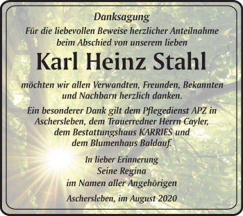 Traueranzeige von Karl Heinz Stahl von Super Sonntag Aschersleben