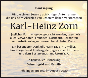 Traueranzeige von Karl Heinz Zorn von Wochenspiegel Mansfelder Land