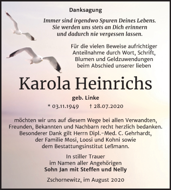 Traueranzeige von Karola Heinrichs von Super Sonntag Wittenberg
