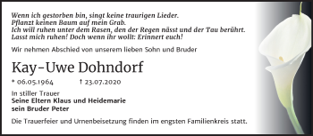 Traueranzeige von Kay-Uwe Dohndorf von Mitteldeutsche Zeitung Merseburg/Querfurt