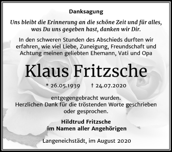 Traueranzeige von Klaus Fritzsche von Mitteldeutsche Zeitung Merseburg/Querfurt