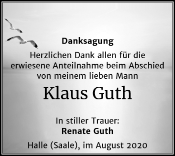 Traueranzeige von Klaus Guth von Mitteldeutsche Zeitung Halle/Saalkreis